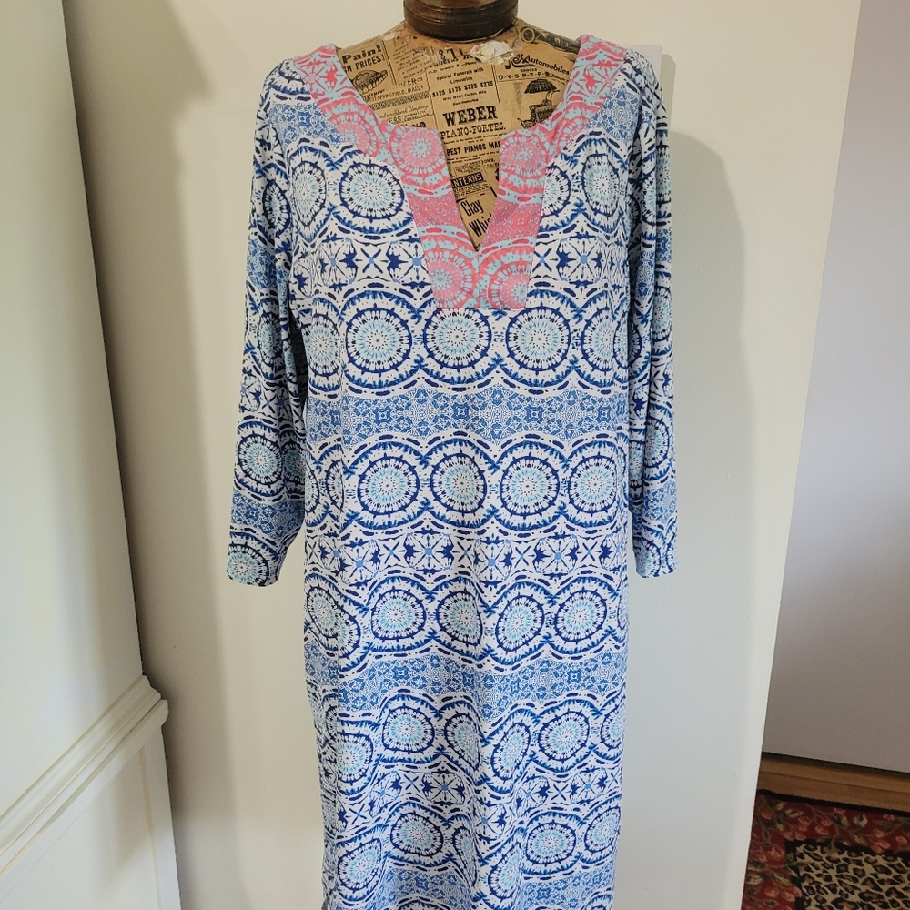 Caribbean Joe Blue and Pink Patterned Stretch Fabric XL